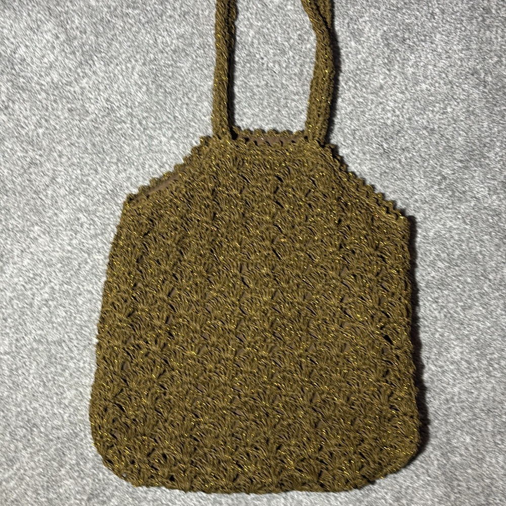 Slouchy Brown Crochet Bag gold sparkle y2k trendy handbag iconic 2000’s purse - Picture 3 of 8